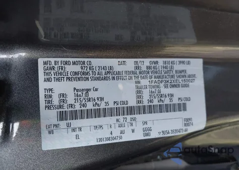 2014 Ford Focus Se z USA, uszkodzony, nr VIN 1FADP3K2XEL150027